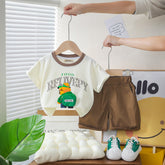 Boys Bag-pack Appliqued T-Shirt With Dark Brown Shorts Set