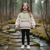 Boys Beige Color-blocked Jacket With High Neck