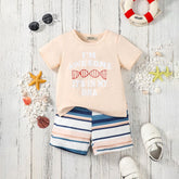 Boys Apricot Printed Short Sleeves T-shirt with Striped Shorts Set