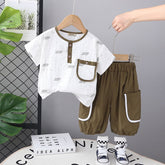 Boys Army Green Printed Short Sleeves T-shirt with Trouser Set