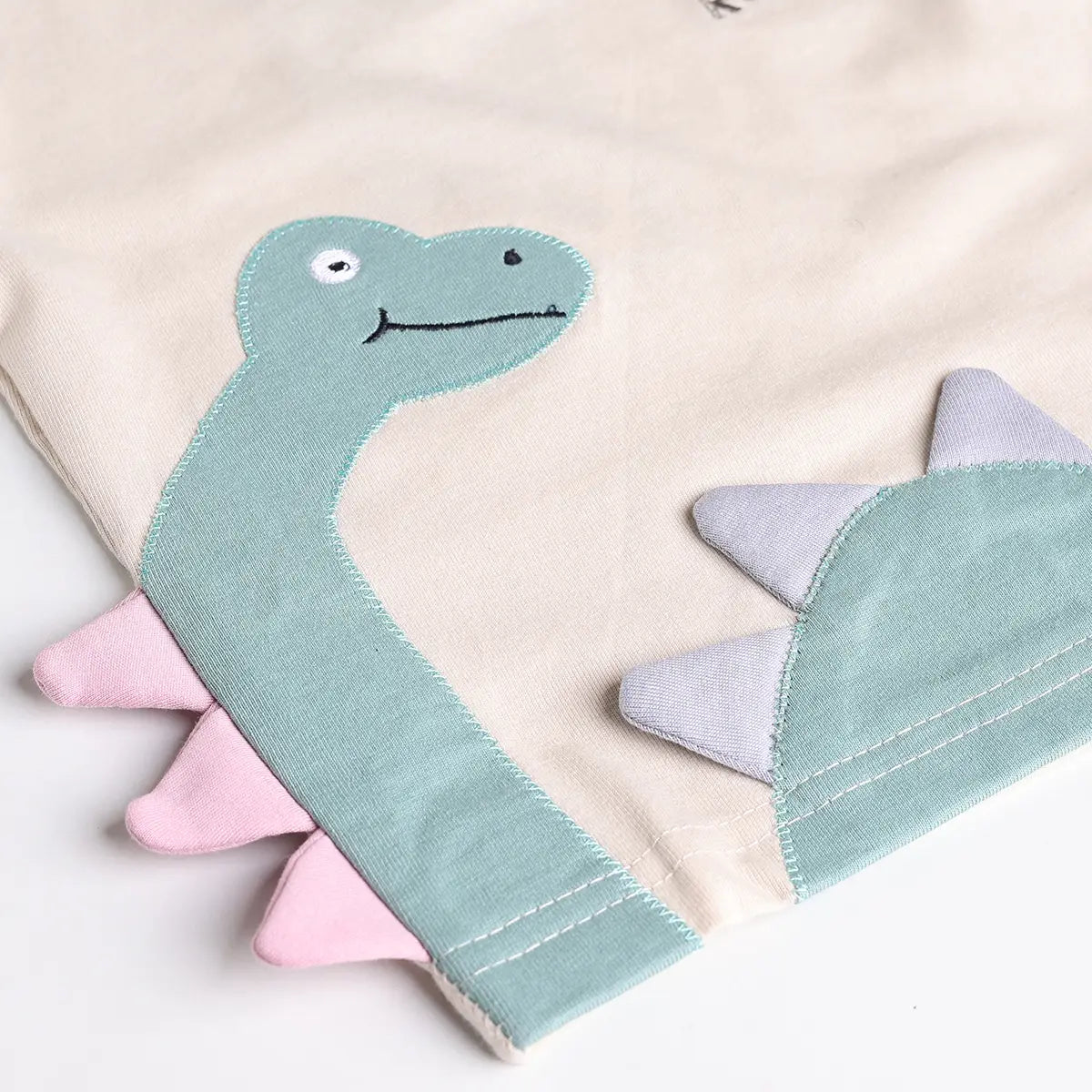 Boys Beige Dinosaur Applique Short Sleeve T-Shirt With Elasticated Shorts Sets