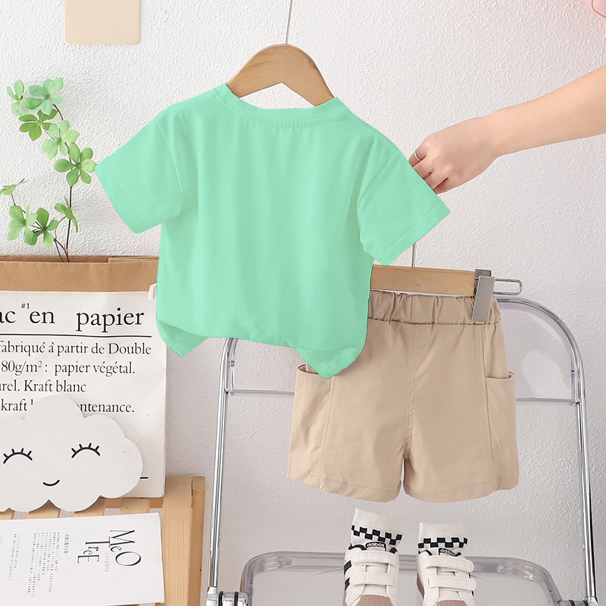 Boys Astronaut Printed Green T-Shirt With Shorts Set