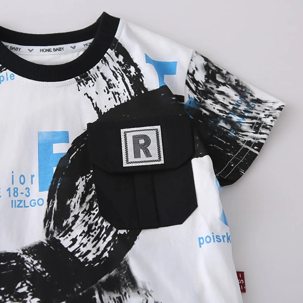 Boys Black Abstract Print Short Sleeves T-Shirt With Denim Shorts Set