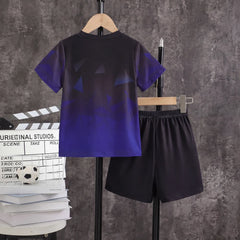 Boys Black Typographic Print Short Sleeve T-Shirt With Shorts Sets