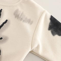 Boys Beige Spider Printed Winter Sweatshirt With Denim Pants Set