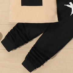 Boys Beige Typography Print Hooded Vest With Joggers Sets