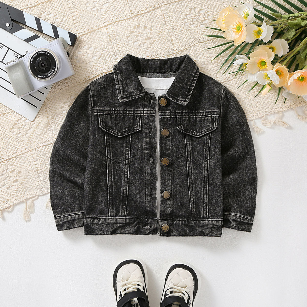 Boys Black Light Wash Denim Jacket