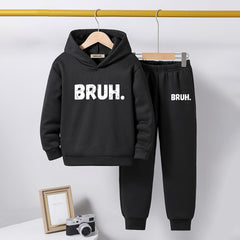 Boys Black Printed Hooded Sweatshirt with Joggers Set