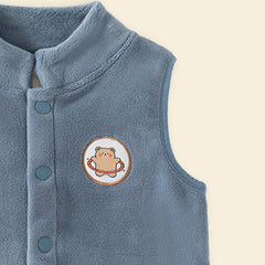 Boys Blue Fleece Vest With Bear Patch