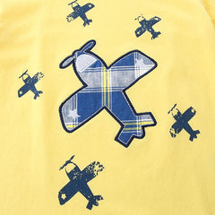Boys Aeroplane Printed T-Shirt With Checked Shorts