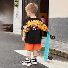 Boys Black Back Typographic Printed T-Shirt With Shorts Set