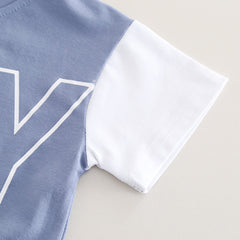 Boys Blue Colorblocked Typographic Printed T-Shirt With Shorts Set