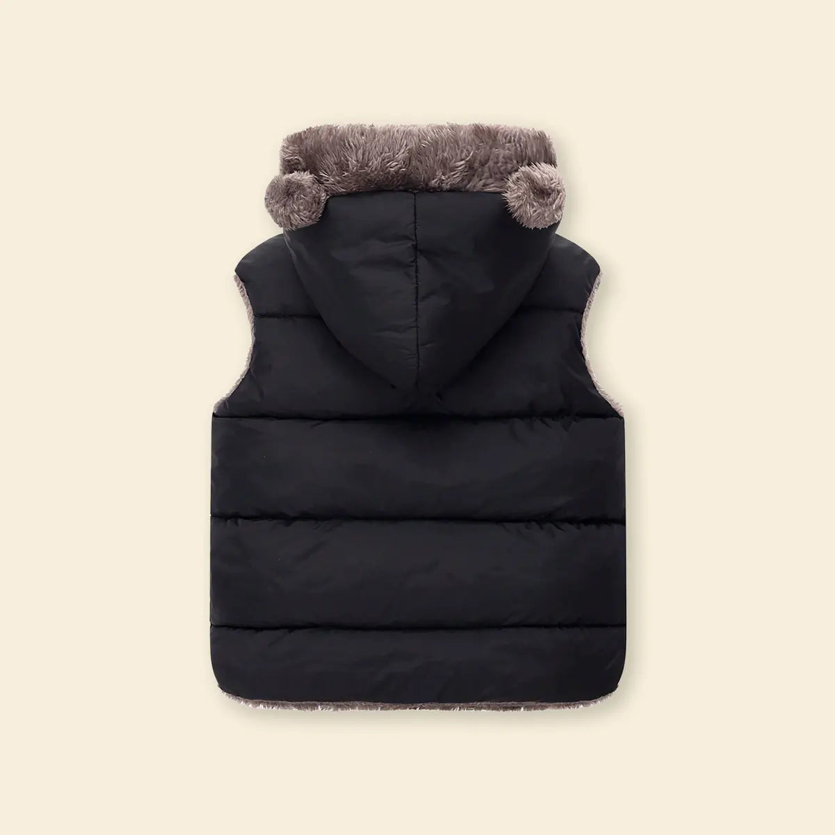 Boys Black Sleeveless Hooded Puffer Vest With Faux-fur Trim