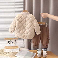 Boys Beige Long Sleeve Fleece Jacket With Quilted Vest & Jogger Sets
