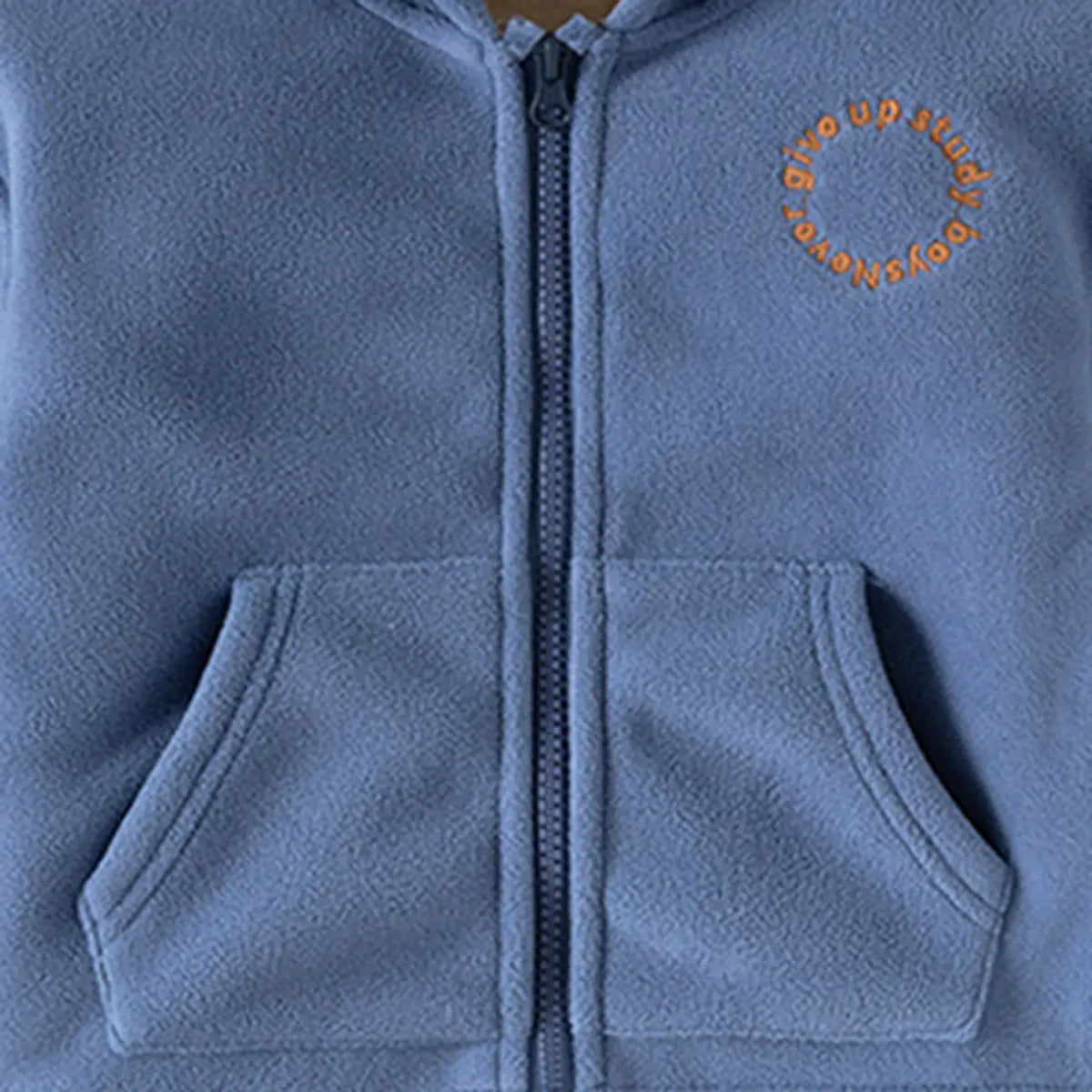 Boys Blue Fleece Zip-up Hoodie With Kangaroo Pocket