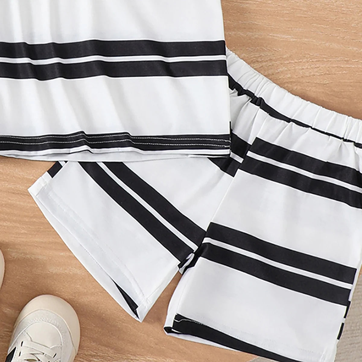 Boys Black Short Sleeve Striped Polo T-Shirt With Shorts Sets