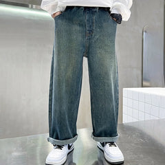 Boys Blue Graphic Baggy Fit Denim Jeans