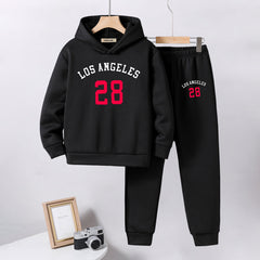 Boys Black Printed Hooded Sweatshirt with Joggers Set