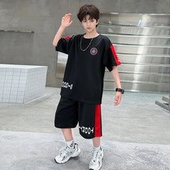 Boys Black Typographic Printed Oversized T-Shirt With Shorts Sets