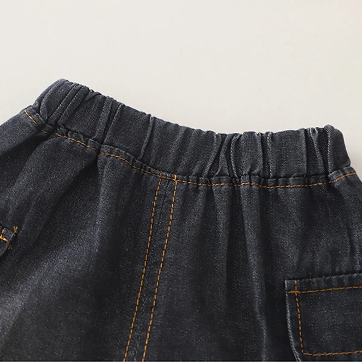 Boys Black Denim Shirt & Shorts With Printed T-Shirt Sets