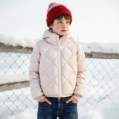 Boys Apricot Hooded Zip-up Puffer Jacket With Long Sleeves