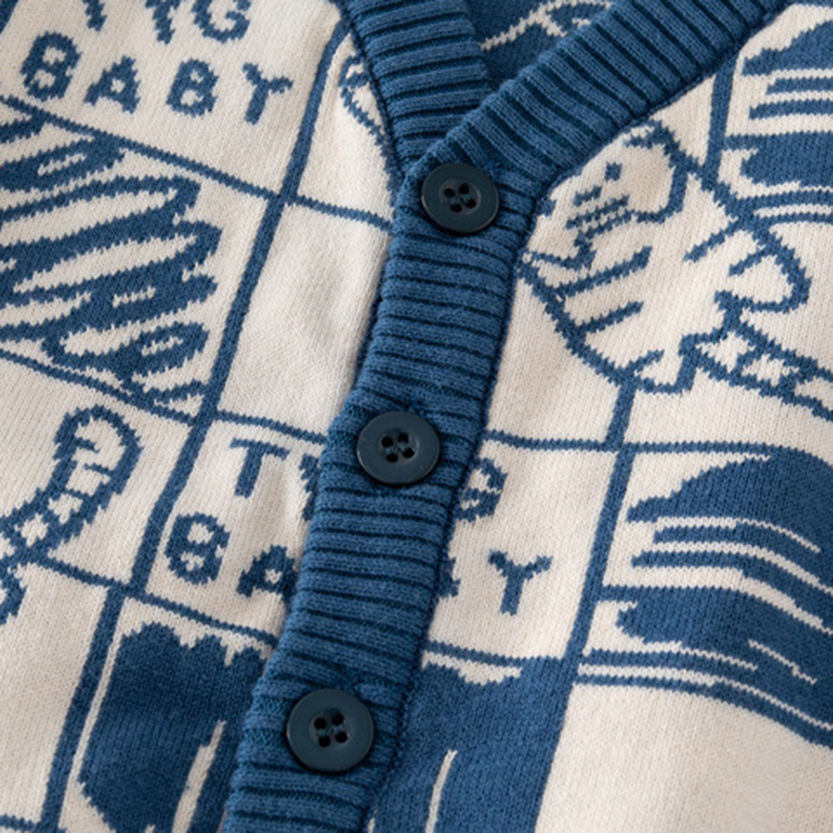 Boys Blue Cardigan With Self Design Cat Ptterns