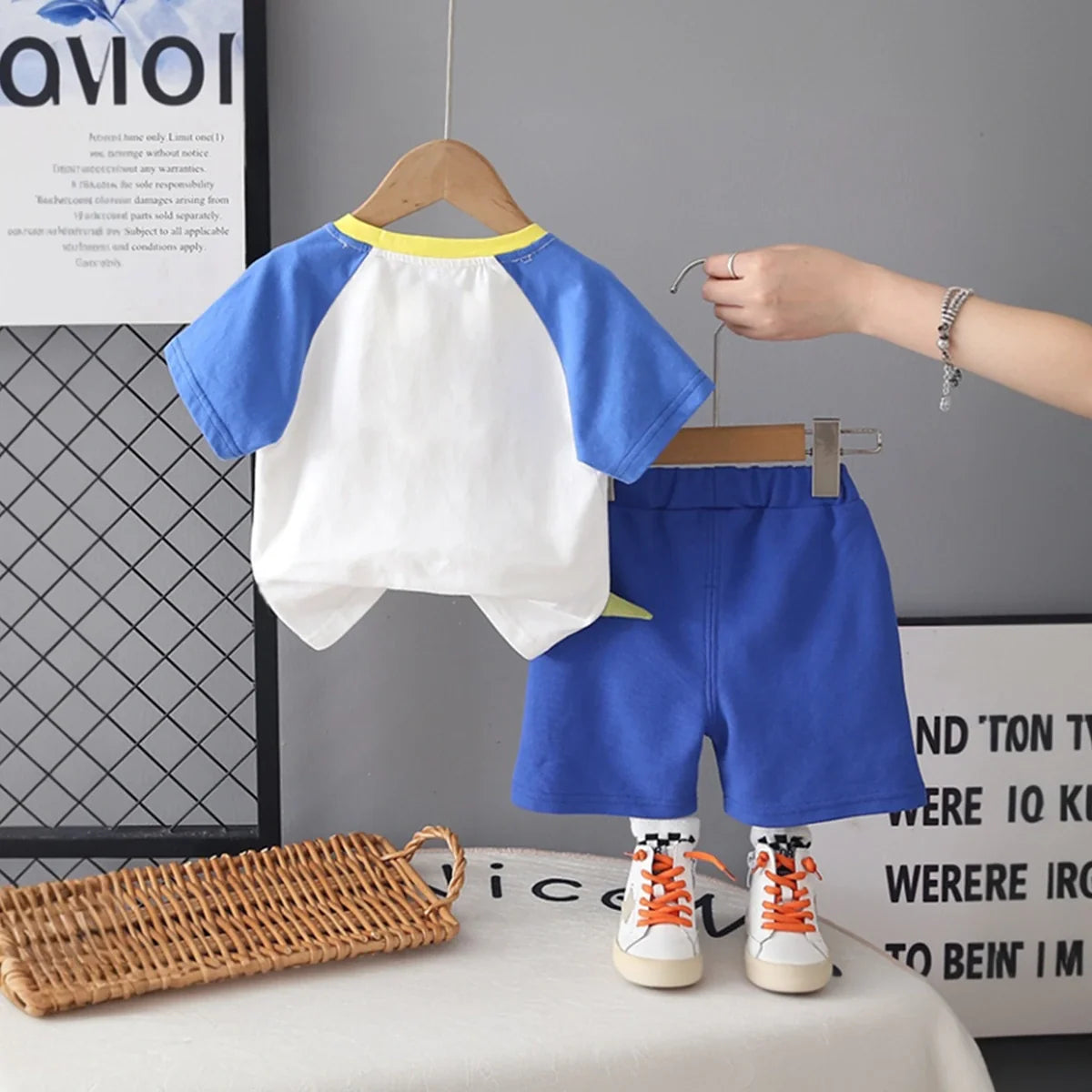 Boys Blue Dinosaur Graphic Short Sleeves T-Shirt With Elasticated Shorts Sets