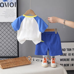 Boys Blue Dinosaur Graphic Short Sleeves T-Shirt With Elasticated Shorts Sets