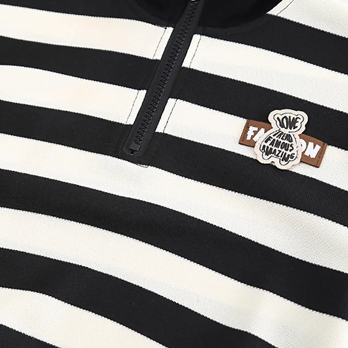 Boys Black Stripes Hal Zipper Sweatshirt With Jogger Sets