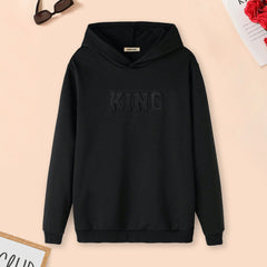 Boys Black Embossed King Printed Hooded Sweatshirt