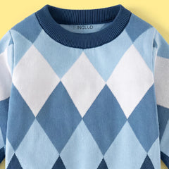 Boys Blue Diamond Jacquard Long Sleeve Sweater