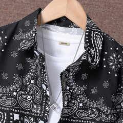 Boys Black Paisley Print Short Sleeve Shirt With Shorts Set