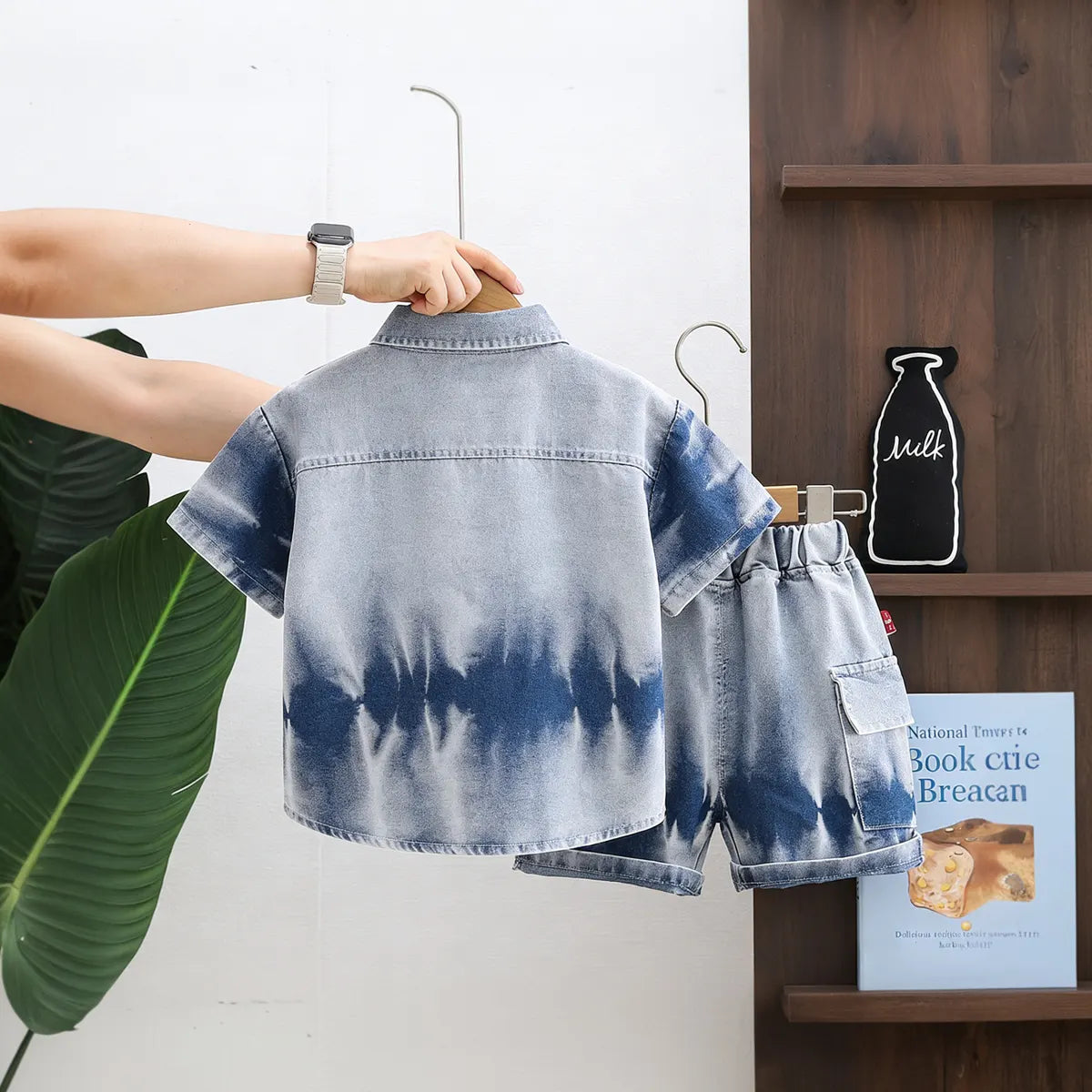 Boys Blue Denim Tie-Dye Printed Shirt & Short Co-ord Sets