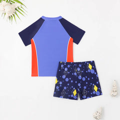 Boys Blue Graphics T-Shirt With Shorts Swimwear Sets
