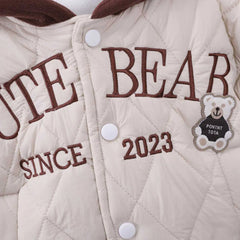 Boys Beige Embroidered Quilted Puffer Jacket With Jogger Sets