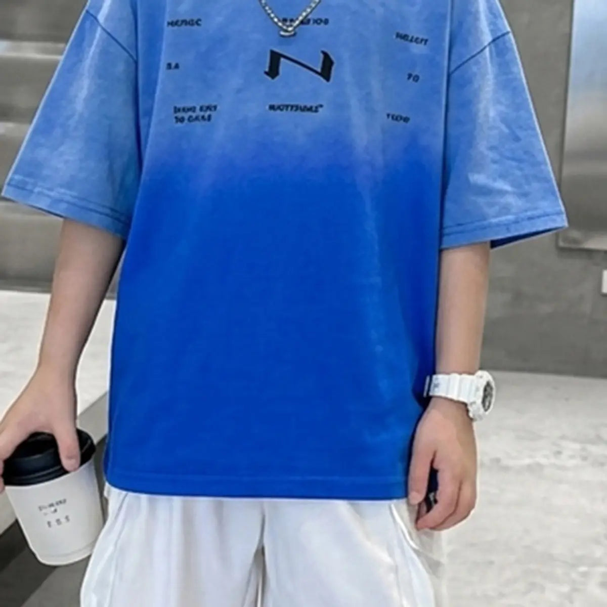 Boys Blue Ombre Drop Shoulder T-Shirt With Shorts Sets