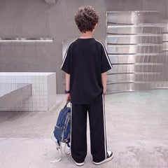 Boys Black Typographic Raglan Sleeve T-Shirt With Pants Sets