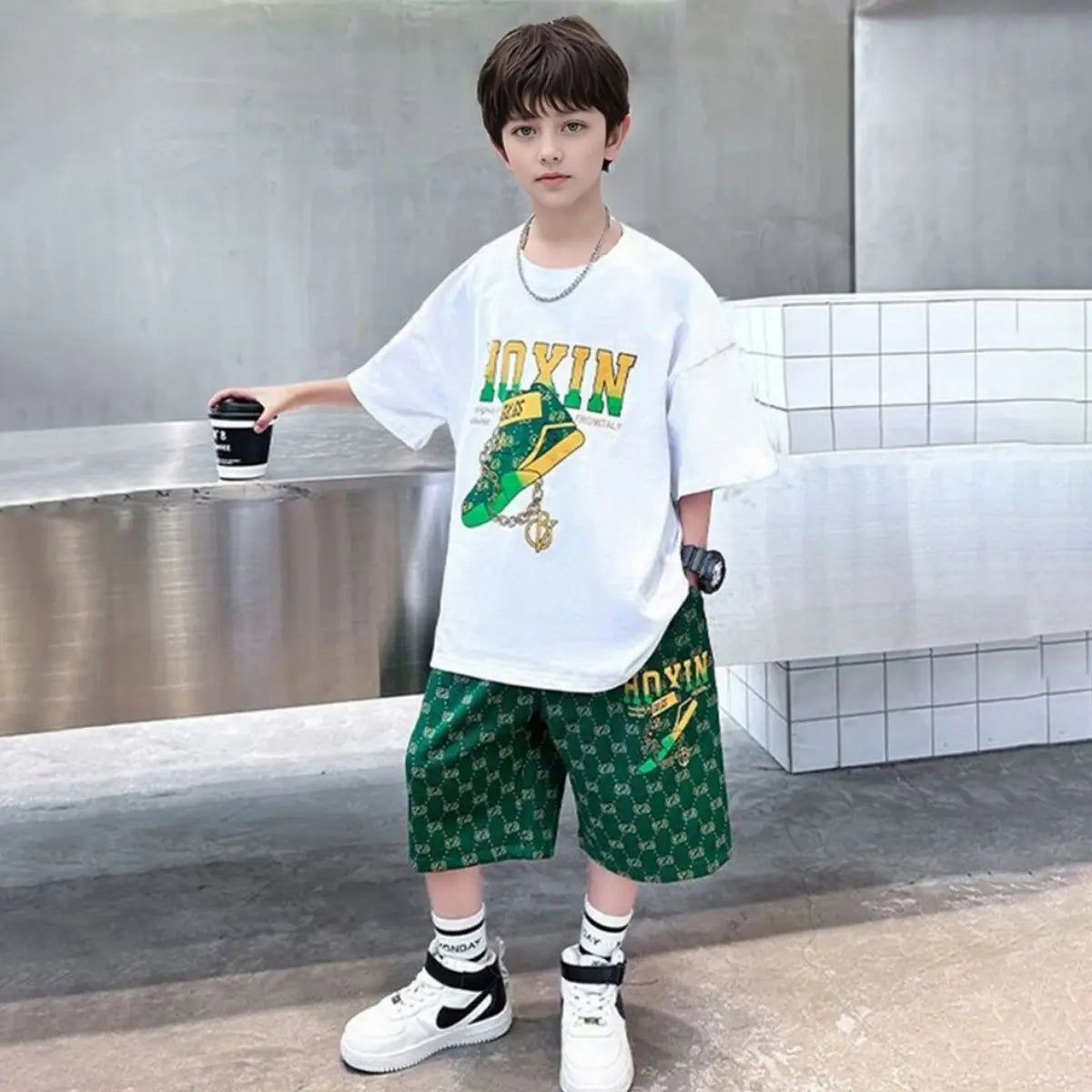 Boys Black Graphics Oversized T-Shirt With Shorts Set c02cfe28-1f12-42f5-955d-15853ad8d564