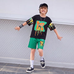Boys Black Paint Splatter Short Sleeve T-Shirt With Shorts Sets