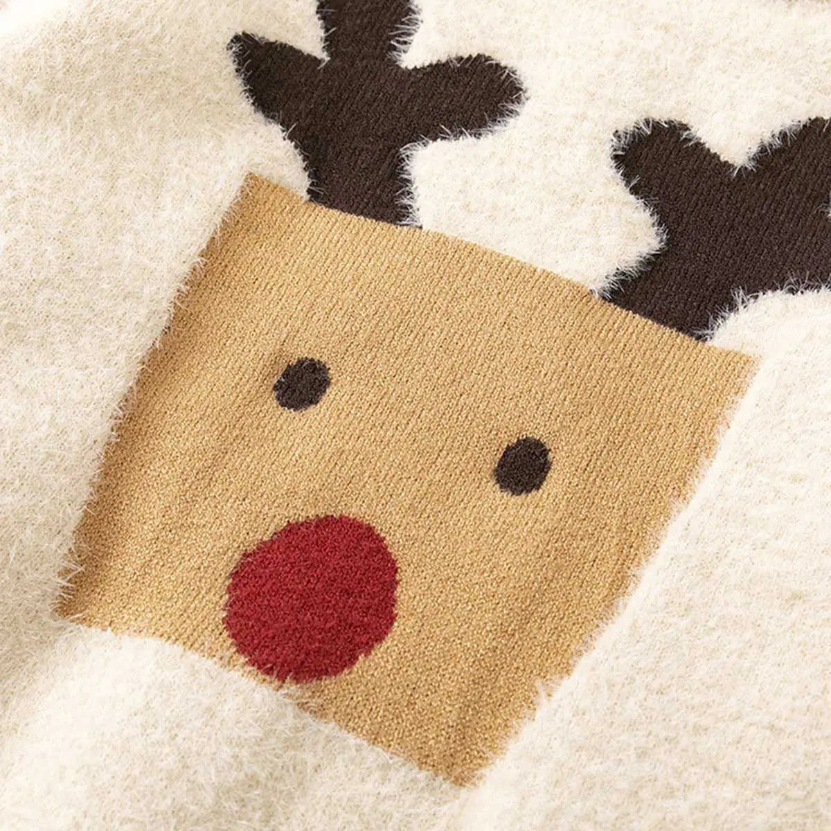 Boys Apricot Sweater With Self-Design Reindeer Pattern