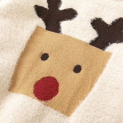 Boys Apricot Sweater With Self-Design Reindeer Pattern