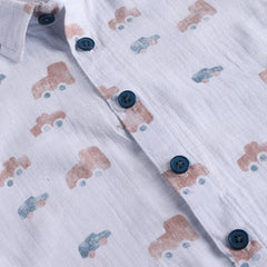 Boys Blue Car Graphics Shirt With T-Shirt & Shorts Sets