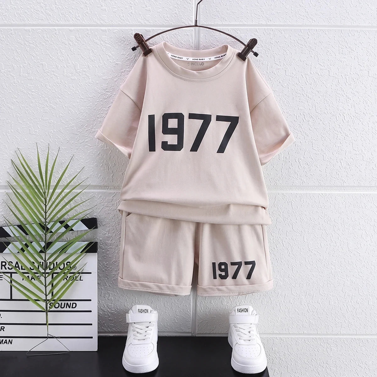 Boys Apricot Numeric Print Short Sleeve T-Shirt With Shorts Sets