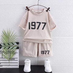 Boys Apricot Numeric Print Short Sleeve T-Shirt With Shorts Sets
