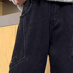 Boys Black Solid Relaxed Fit Denim Jeans