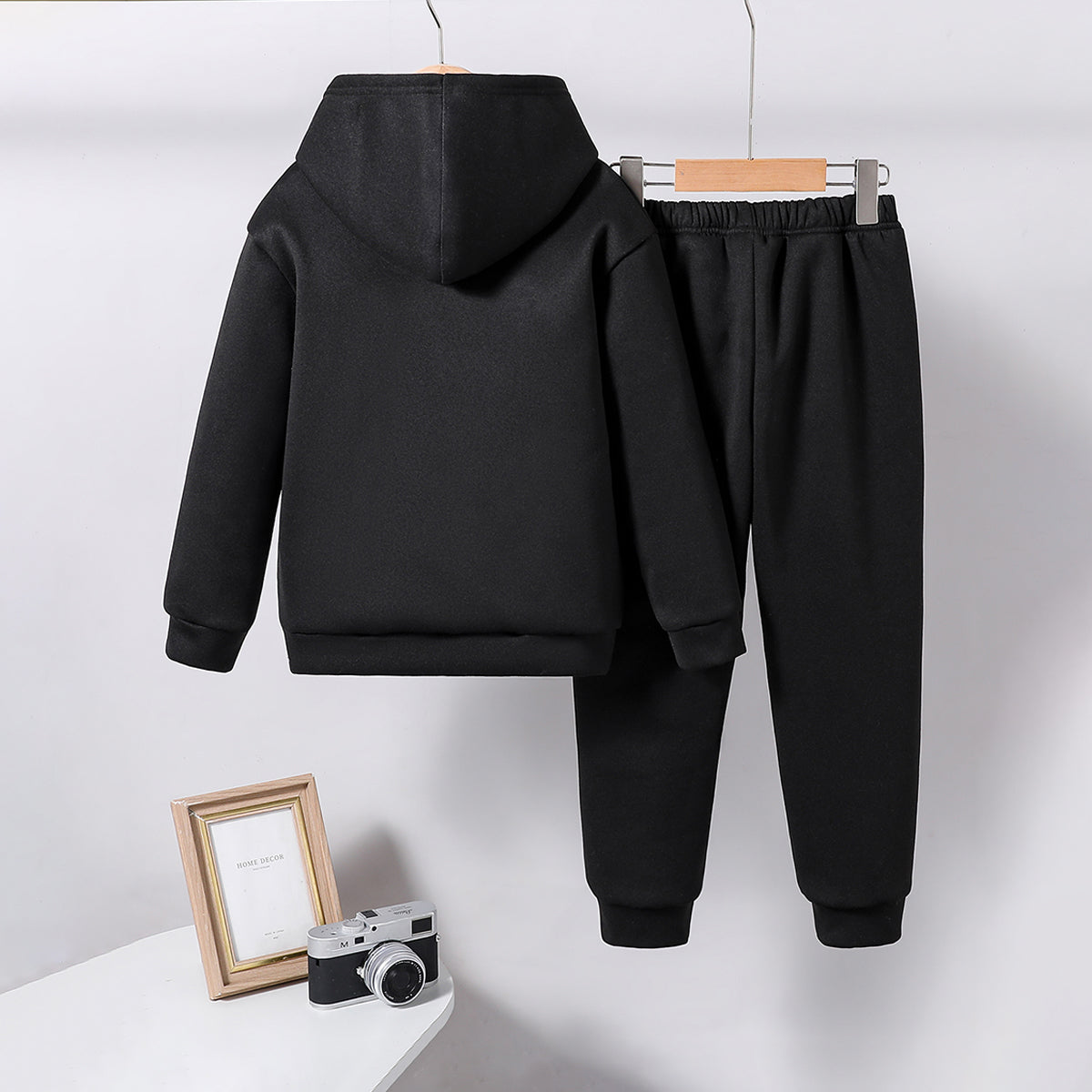 Boys Black Printed Hooded Sweatshirt with Joggers Set