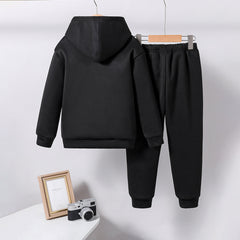 Boys Black Printed Hooded Sweatshirt with Joggers Set