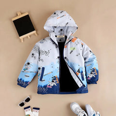 Boys Blue Ombre Printed Hooded Zipper Jacket