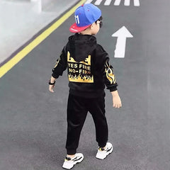 Boys Black Typographic Printed Hooded Zip-up Jacket With Jogger Sets