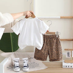 Boys Attached Waistcoat T-Shirt With Brown Animal Printed Shorts Set